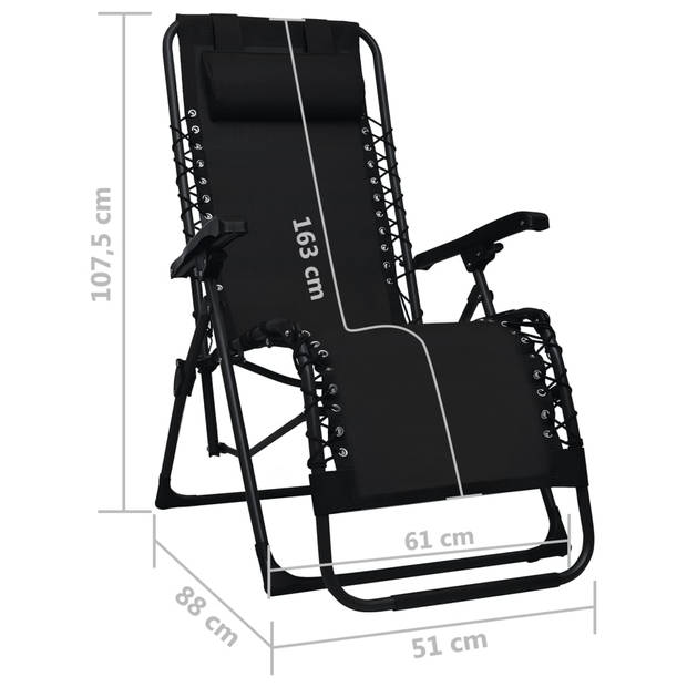 The Living Store terrasstoel Verstelbaar - Set van 2 - Textileen - Zwart - 61x88x107.5cm
