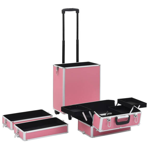 The Living Store Make-up trolley - Houten beautycase - 37x22x78cm - Roze