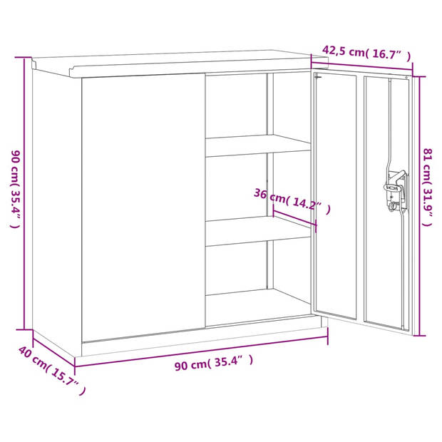 vidaXL Archiefkast 90x40x90 cm staal wit