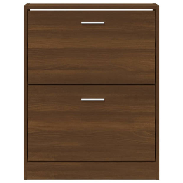 The Living Store Schoenenkast Modern - Bruineiken - 59x17x81cm - 2 Lades