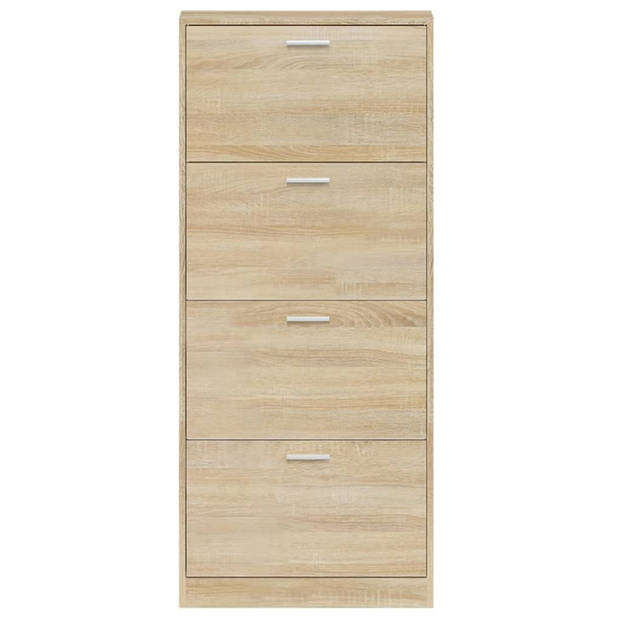 The Living Store Schoenenkast Eiken - 59 x 17 x 150 cm - 4 lades