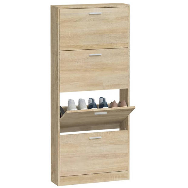 The Living Store Schoenenkast Eiken - 59 x 17 x 150 cm - 4 lades