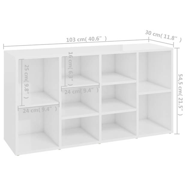 The Living Store Garderobebank - Schoenenopberger - 103 x 30 x 54.5 cm - Hoogglans wit