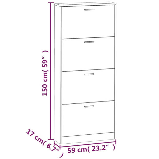 vidaXL Schoenenkast 59x17x150 cm bewerkt hout betongrijs