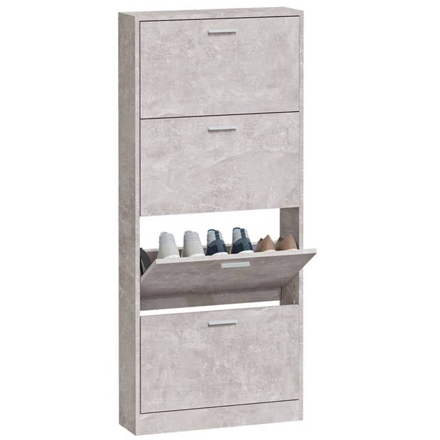 The Living Store Schoenenkast Betongrijs Hout - 59x17x150cm - 4 Lades