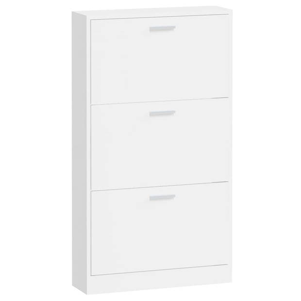 The Living Store Schoenenkast - 3 lades - 59 x 17 x 108 cm - Hoogglans wit - Bewerkt hout