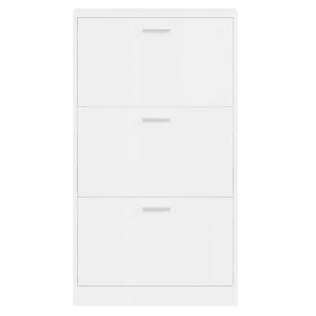 The Living Store Schoenenkast - 3 lades - 59 x 17 x 108 cm - Hoogglans wit - Bewerkt hout