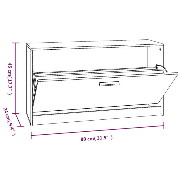 The Living Store Schoenenbank - Trendy praktisch - Bruineiken - 80 x 24 x 45 cm (B x D x H)