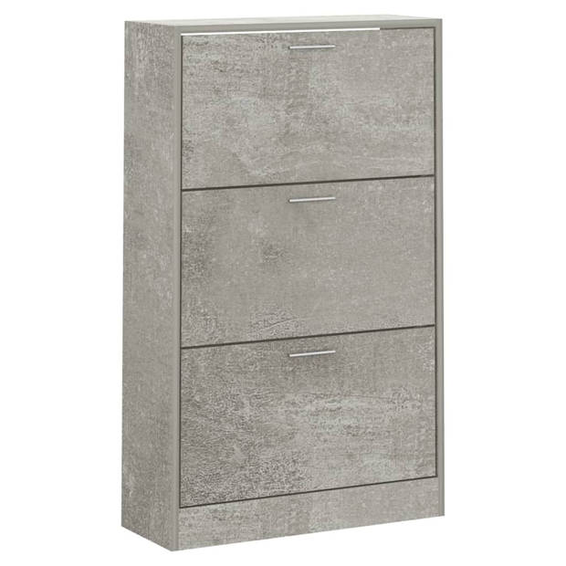 The Living Store Schoenenkast Betongrijs - 63 x 24 x 103 cm - Duurzaam bewerkt hout - 3 lades