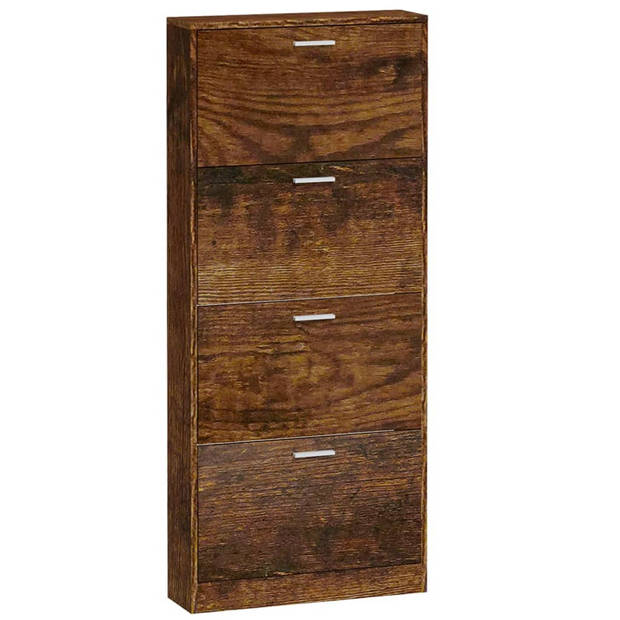 The Living Store Schoenenkast - Gerookt eiken - 59 x 17 x 150 cm - Neerklapbare lades