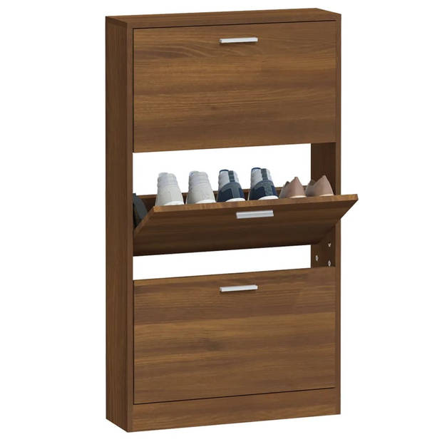 The Living Store Schoenenkast Eiken - 59 x 17 x 108 cm - Neerklapbare lades