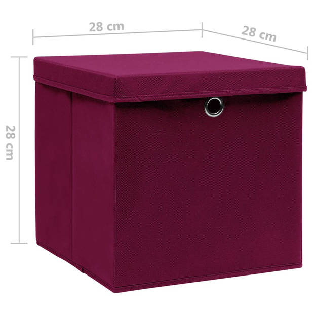 vidaXL Opbergboxen met deksel 4 st 28x28x28 cm donkerrood