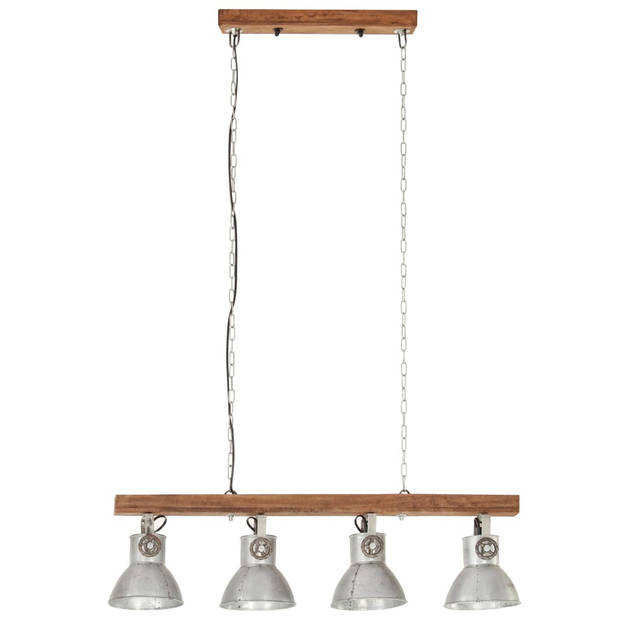 The Living Store industriële plafondlamp - 90 x 17 x 25 cm - 4 lampenkappen - zilver en bruin