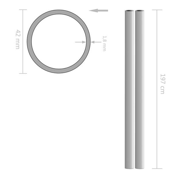 vidaXL Buizen rond V2A 2m ??42x1,8mm roestvrij staal 2 st