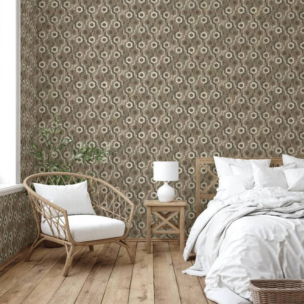 DUTCH WALLCOVERINGS Behang Galactic bruin en wit