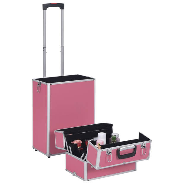 The Living Store Make-up Trolley - Houten Beautycase - 37 x 24 x 74 cm - Roze