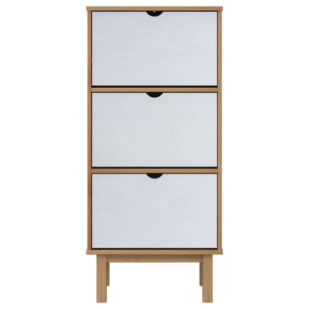 The Living Store OTTA Schoenenkast - 55 x 35 x 120 cm - Massief grenenhout - Bruin en wit