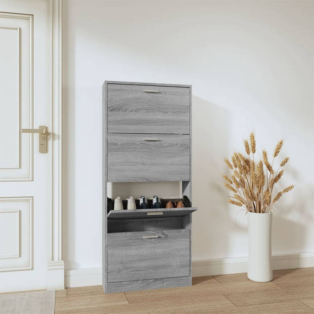 The Living Store Schoenenkast - Grijs Sonoma Eiken - 59 x 17 x 150 cm (B x D x H)