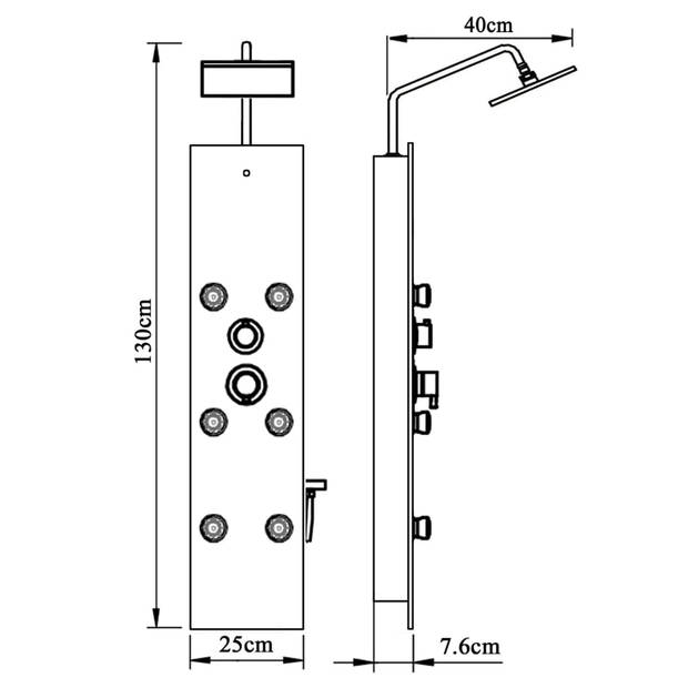 vidaXL Douchepaneel 25x47,5x130 cm glas zwart