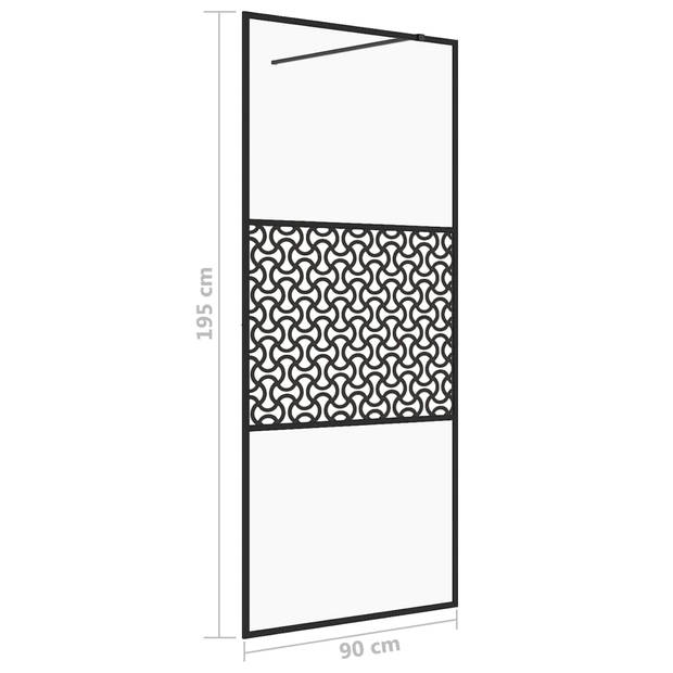 vidaXL Inloopdouchewand 90x195 cm ESG-glas transparant en zwart