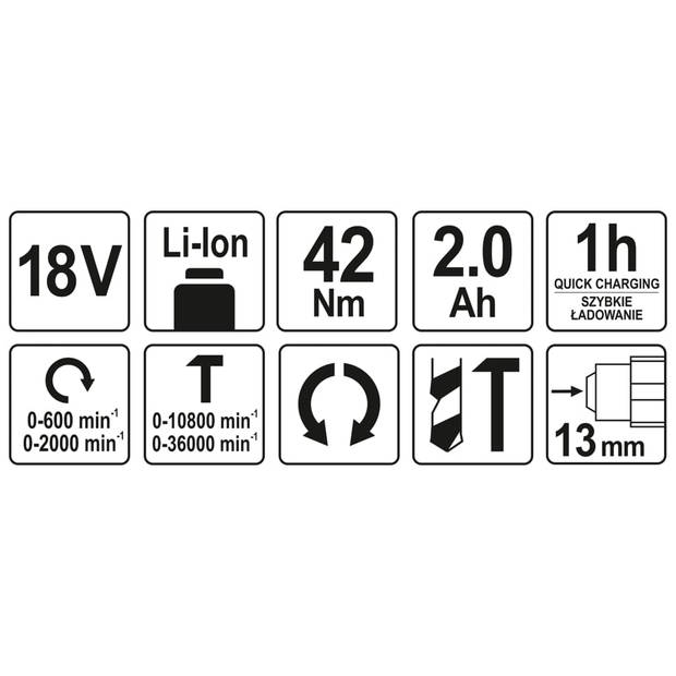 YATO Boorhamer borstelloos met 2,0 Ah Li-ion-accu 18 V 42 Nm