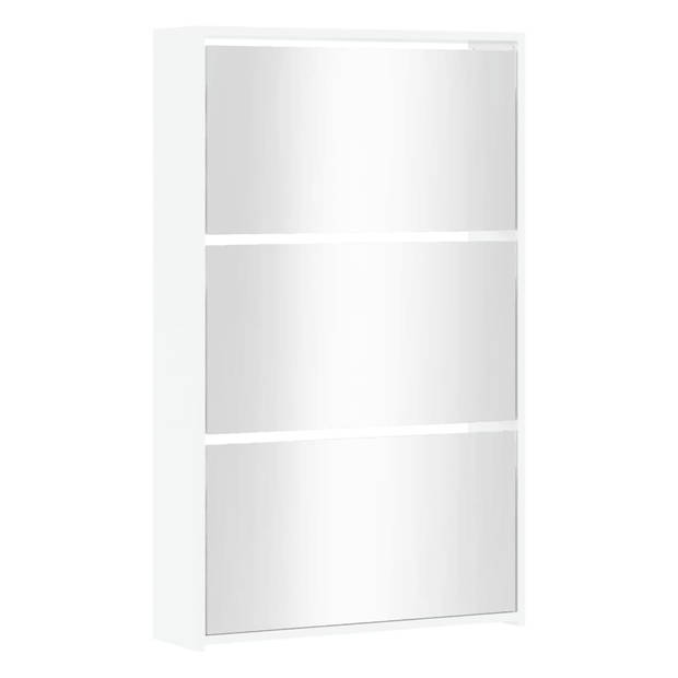 vidaXL Schoenenkast met spiegel 3-laags 63x17x102,5 cm hoogglans wit