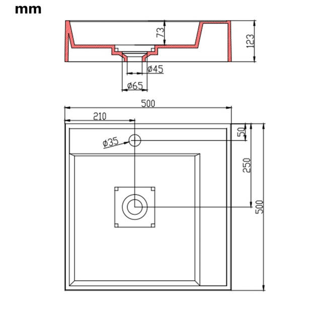 The Living Store Mineraal Gegoten Wastafel - 50 x 50 x 12.3 cm - Wit