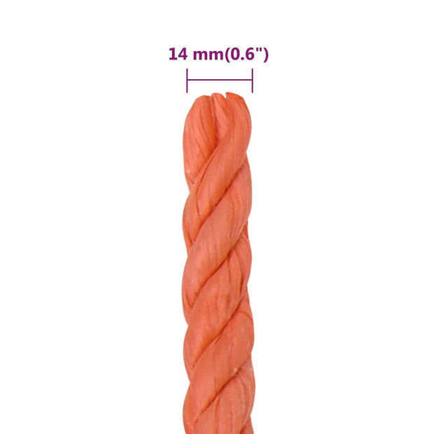 vidaXL Werktouw 14 mm 50 m polypropeen oranje