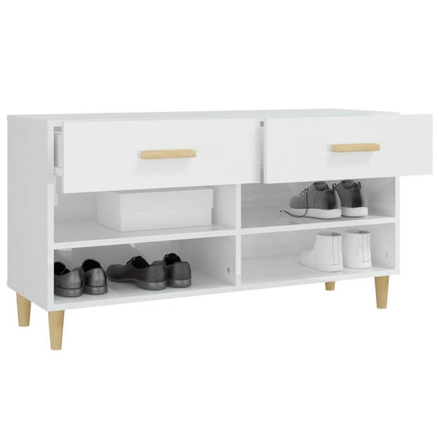 The Living Store Schoenenkast - Hoogglans Wit - 102 x 35 x 55 cm - Trendy Ontwerp