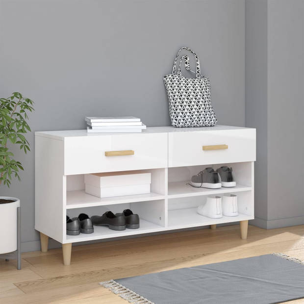 The Living Store Schoenenkast - Hoogglans Wit - 102 x 35 x 55 cm - Trendy Ontwerp