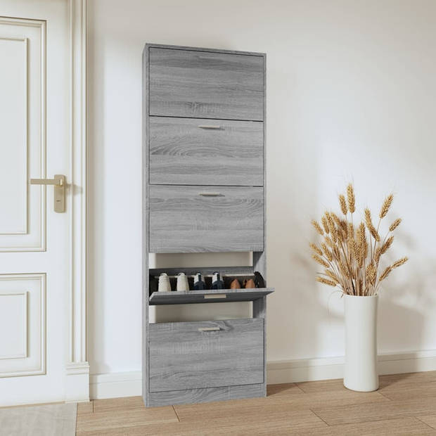 The Living Store Schoenenkast - 59 x 17 x 169 cm - Grijs Sonoma Eiken