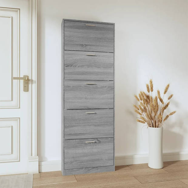 The Living Store Schoenenkast - 59 x 17 x 169 cm - Grijs Sonoma Eiken