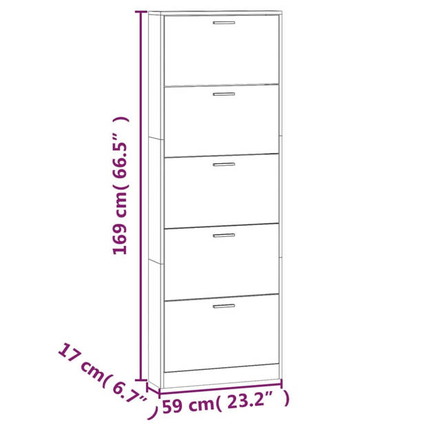 vidaXL Schoenenkast 59x17x169 cm bewerkt hout bruin eikenkleur