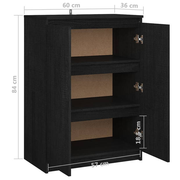 The Living Store Dressoir - Massief grenenhout - 60 x 36 x 84 cm - zwart