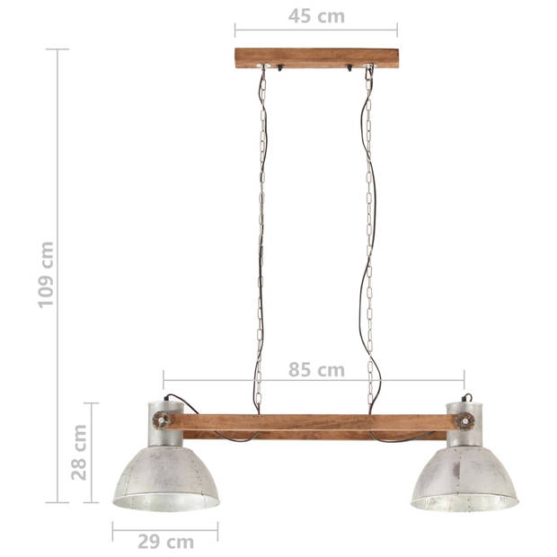 The Living Store Industriële hanglamp - 109 cm - ijzeren lampenkap - massief mangohout - vintage afwerking