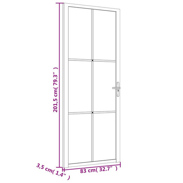 vidaXL Binnendeur 83x201,5 cm ESG-glas en aluminium zwart