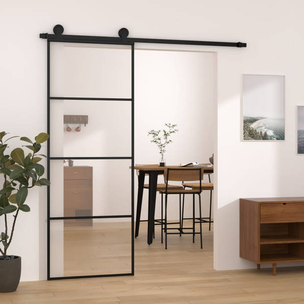 vidaXL Schuifdeur met beslag 76x205 cm ESG-glas en aluminium