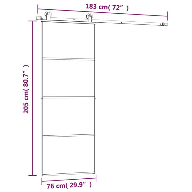 vidaXL Schuifdeur met beslag 76x205 cm ESG-glas en aluminium