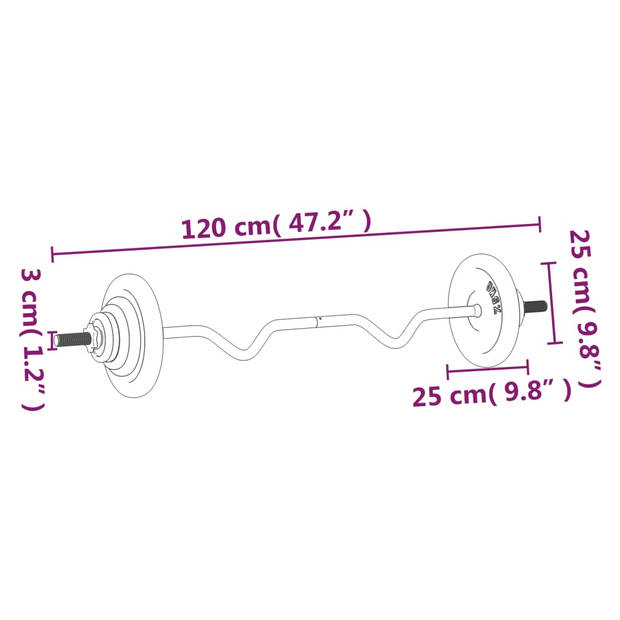 vidaXL Halter met gewichten 30 kg gietijzer en verchroomd staal