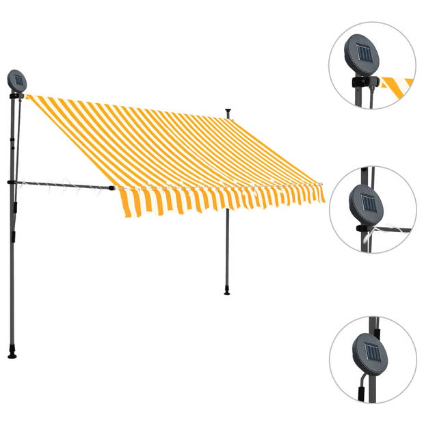 vidaXL Luifel handmatig uitschuifbaar met LED 250 cm wit en oranje