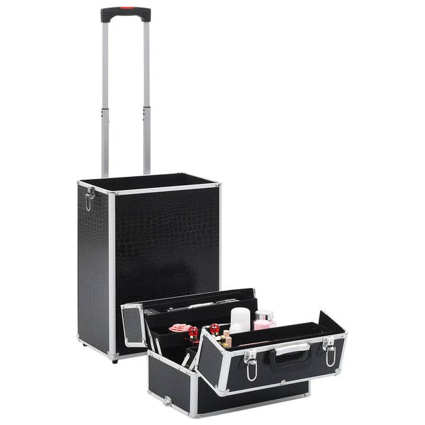 vidaXL Make-up trolley aluminium zwart met krokodillenpatroon