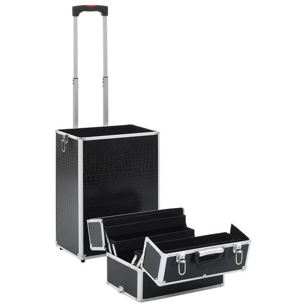 vidaXL Make-up trolley aluminium zwart met krokodillenpatroon