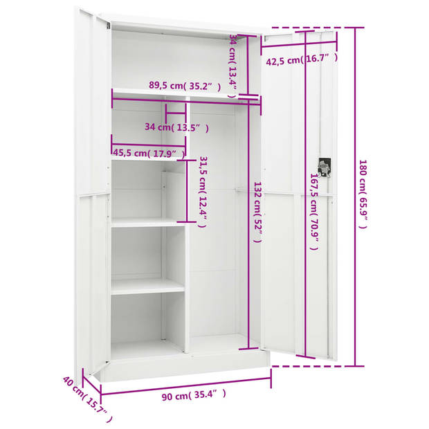 vidaXL Lockerkast 90x40x180 cm staal wit