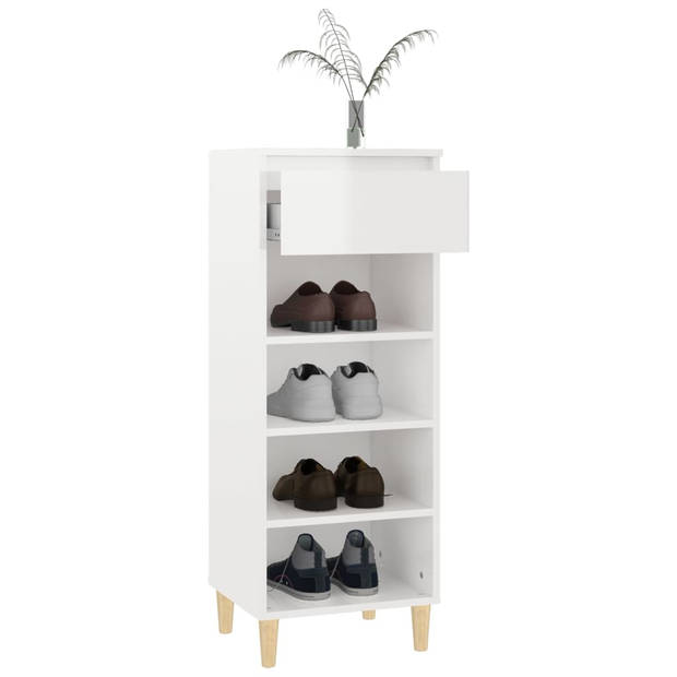 The Living Store Schoenenkast - Compact - Hout - 40 x 36 x 105 cm - Hoogglans wit