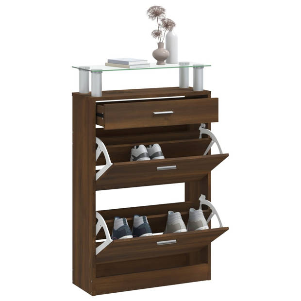 The Living Store Schoenenkast Bruineiken - 63x24x104 cm - Duurzaam materiaal