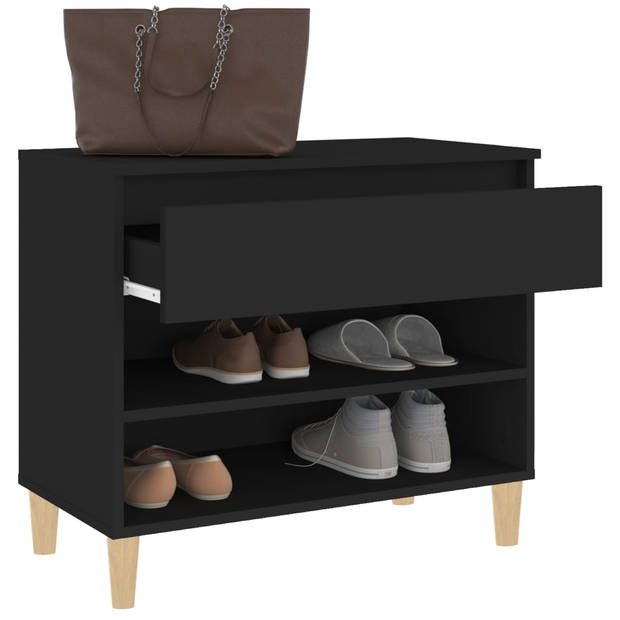 The Living Store Schoenenkast Zwart 70 x 36 x 60 cm - Bewerkt hout - Voldoende opbergruimte