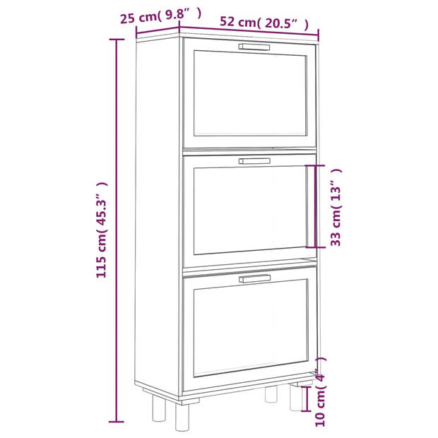 The Living Store Schoenenkast Scandinavisch - 52 x 25 x 115 cm - neerklapbare lades