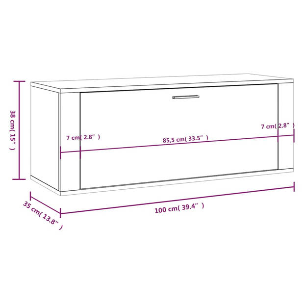 The Living Store Wand Schoenenkast - Sonoma Eiken - 100 x 35 x 38 cm