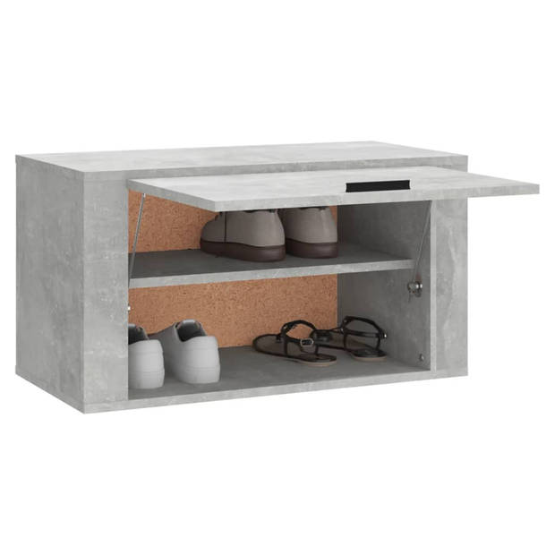 The Living Store Wand Gemonteerde Houten Schoenenkast - Betongrijs - 70 x 35 x 38 cm