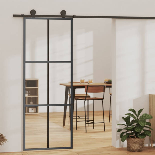 The Living Store Schuifdeur - Transparant ESG-glas - Aluminium - 76x205 cm - Geruisloos - Inclusief schuifrail en